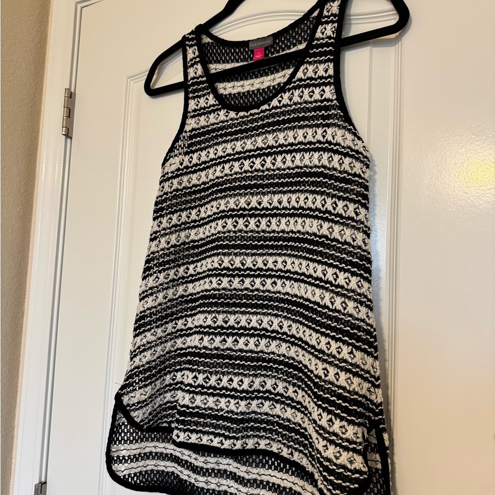 Vince Camuto Black and White Crochet Contrast Tank Top